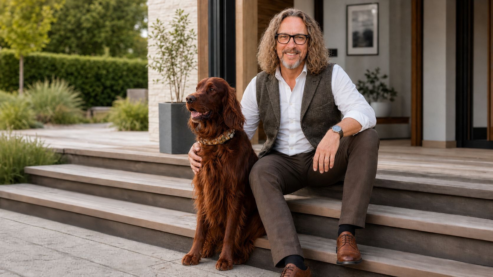 Porträt von Alexander Düring mit einem Irish Setter